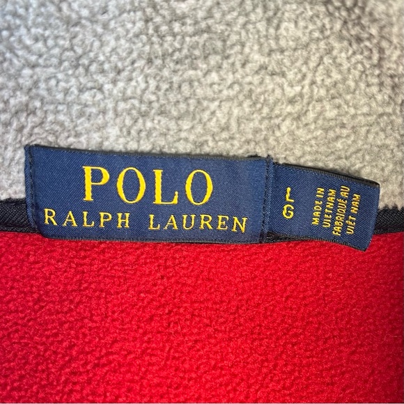 Polo Ralph Lauren Mens Large Red 1/4-Zip Fleece Pullover Sweater USA Flag Patch - Picture 2 of 15